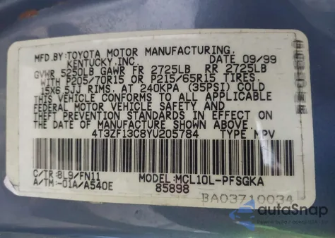 2000 Toyota Sienna Le from USA, damaged, VIN 4T3ZF13C8YU205784